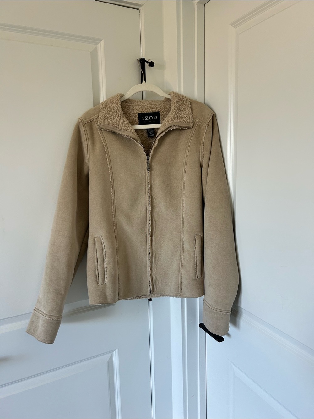 Izod Beige/Tan Teddy-Lined Zip Front Jacket
